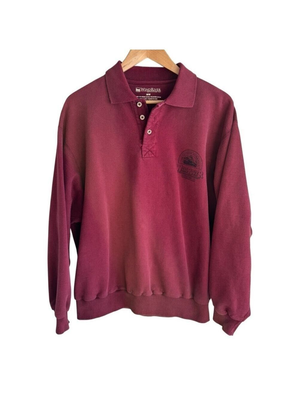 Vintage Cotton Pullover Sweatshirt Sz M Maroon Distressed Worn In Casual GUC